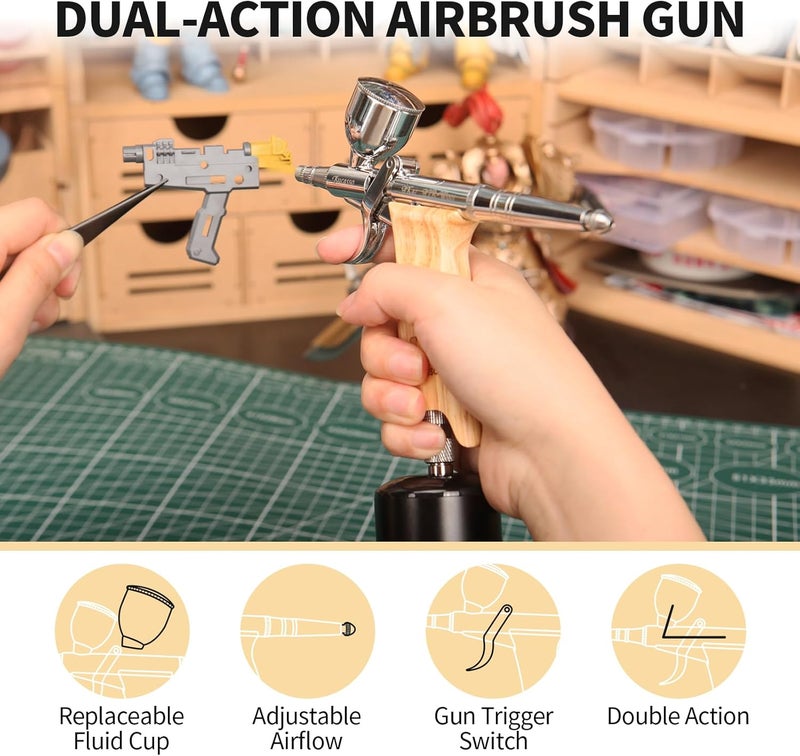 Bucasso Airbrush Guns for Painting, Double Action Trigger Airbrush Kit with 0.3mm/0.5mm/0.8mm Needles/Nozzle Sets, Replaceable Fluid Cup, Airbrush Spray Set for Painting Nails Cake Tattoo - Image 2